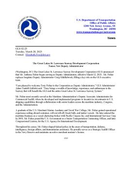 Press Release -The Great Lakes St. Lawrence Seaway Development Corporation Names New Deputy Administrator